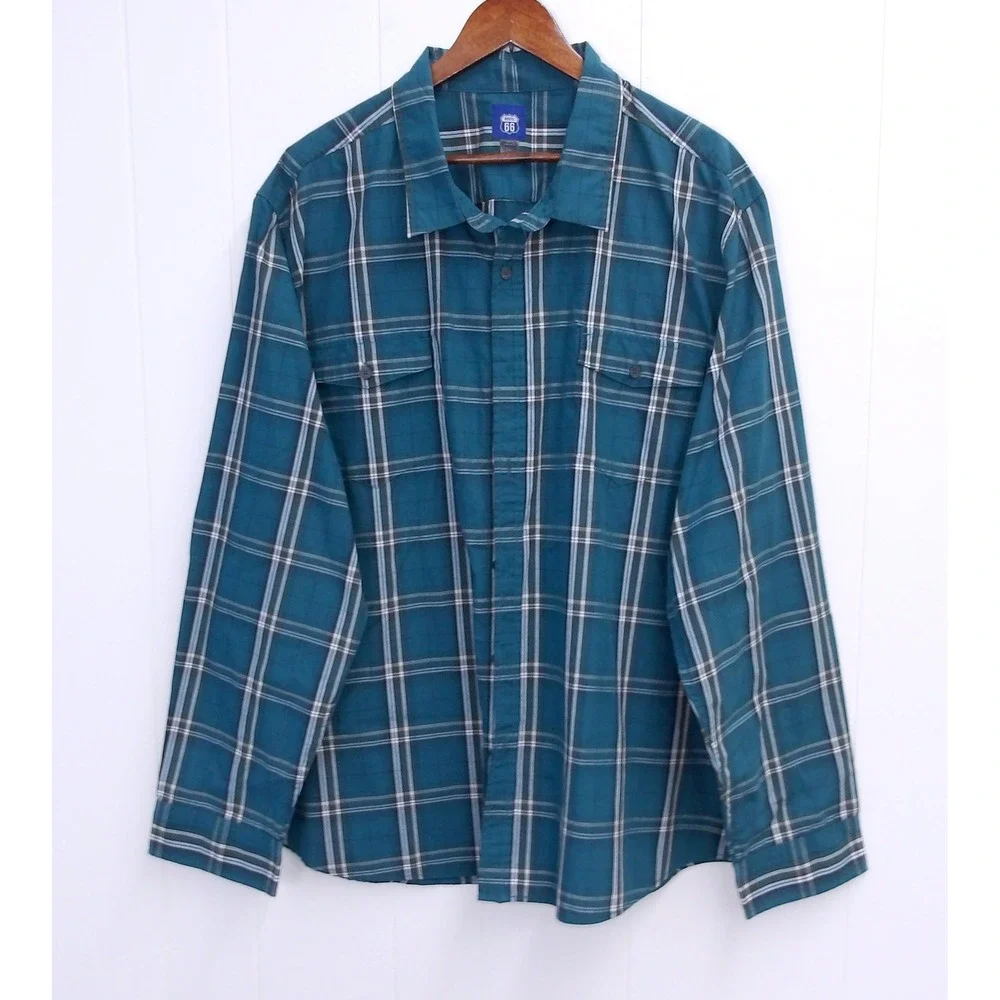 Route 66 Mens 4XL Green Plaid Short Sleeve Button‎ Up Casual Shirt / #1035